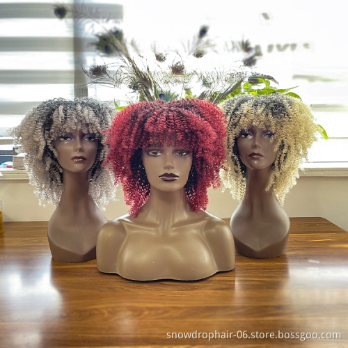 Synthetic Short Kinky Curly Hair U Part Natural American Cheap Non Lace Afro Wigs For Black Women Afro Kinky Wig With Fringe